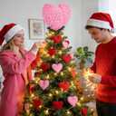 9 Inch Valentine's Day Heart Tree Topper, Valentine's Day Knitted Crochet Heart Tree Topper Ornaments, Pink Valentine Knitted Heart Ornament for Valentines Day Wedding Anniversary Party Supplies