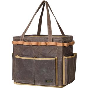 Self-Standing Tool Bag with 6 Pockets & 23 Hanging Holes - Collapsible Reusable Wire Frame Rectangular Basket, Easy Tool Access, 14" x 13" x 10" | Grey