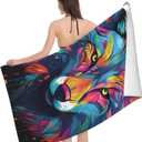 Beach Towel Colorful Wolf Theme Sand-Free Microfiber 52x32 Inches Absorbent Quick Dry Pool Bath Towel for Adults Kids Outdoor Swimming