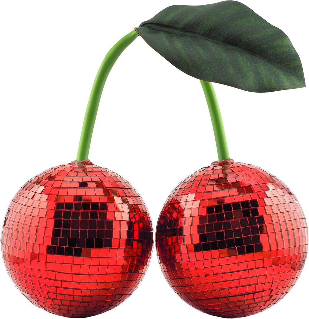 Disco Ball Cherry Decor Reflects Mirror Ball for Home & Window, Aesthetic Room Decor, Girly Gift for Girls, Retro Sparkly Disco Ball Decoration Funky Cherry Decor (3.9, Red)