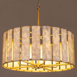 Wellmet 24" Coastal Chandelier with Capiz Shell, Gold Drum Lighting Fixture, Large