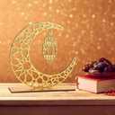 Wood Ramadan Decorations for Home Islamic Eid Mubarak Kareem Table Sign Moon Hollow Star Ornament for Muslim Party Tabletop Decor Art Craft Decoration Golden Moon 2 Pieces