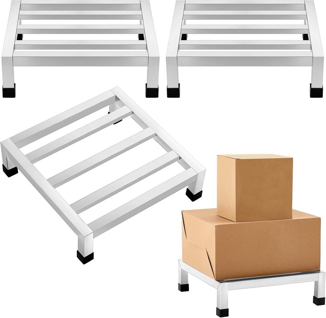MorningRo 3 Pack Dunnage Rack 17.7" Long x 17.7" Wide, 3.9" Height Stainless Steel Shelf 2000+ Pound Capacity Commercial Food Floor Rack for Restaurants Kitchens Garages and Vehicles
