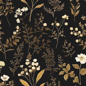 ILHIIOR Gold Leaf Peel and Stick Wallpaper - Boho Vintage Dark Floral Removable Wall Decor 17.5''x393''