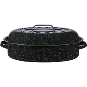Granite Ware 15-Inch Covered Oval Roaster, 10 Lb Capacity - Enamel Steel Cookware, Dishwasher Safe & PFOA-Free, Even Heat Distribution for Roasting Poultry, Meat, or Vegetables (Speckled Black)