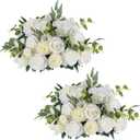 NUPTIO Large Flower Centerpieces for Tables: 17.7 inch Diameter White Artificial Flower Ball Arrangement for Wedding Party Centerpiece - 2 Pcs Fake Floral Rose for Bridal Shower Decorations