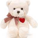 Teddy Bear Plush with Heart Cute White Teddy Bear Stuffed Animal Soft Stuffed Anamals Bear Plushie Christmas Birthday Gifts for Girlfriend Boyfriend Kids 13.8"