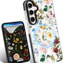 Toycamp for Samsung Galaxy S25 Case - Compatible with Magsafe Credit Card Holder Wallet Magnetic Cute Women Teen Girls Kawaii Girly Unique Flower Floral Design Phone Cover for Samsung S25