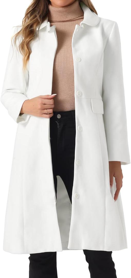 Allegra K Winter Trench Coat for Women Overcoat Peter Pan Collar Single Breasted Long Pea Coat (White, XS)