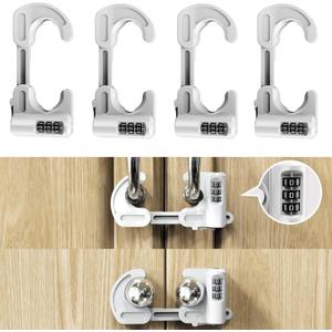 4 Pack Child Proof Cabinet Door Locks Baby Safety Combination Adjustable Cupboard Locks Passwords Child Proofing Latches for Knob Handle Drawers Closet (White)