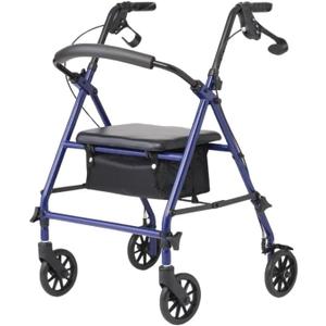 4-Wheel Rollator Walker for Seniors FSA/HSA Eligible Blue Rolling Walker with Seat, Hand Brakes & Storage  Heavy Duty Frame Supports 350 lbs  Foldable Mobility Aid