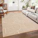 Washable Rug 8x10 Area Rugs for Living Room, Abstract Rug for Bedroom, Soft Rainbow Non Slip Throw Rugs with Rubber, Low Pile Stain Resistant Boho Geometric Carpet for Dining Room, Orange