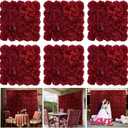 Flower Wall Backdrop 6 pcs 16.5x16.5 Inch Artificial Floral Wall Panel Silk Rose Wall Decor Ideal for Wedding Celebrations, Festive Party Backdrops, and Home Decor-Maroon