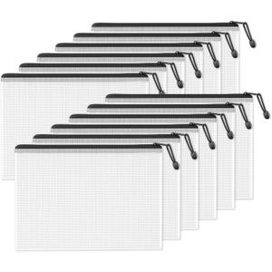 SUNEE Plastic Mesh Zipper Pouch 11x16 in (Black, 12 Packs) Extra Large Zip File Bags for Office Supplies, Cosmetics, Travel Storage, Bills, Accessories, Puzzles & Games Organizing Storage
