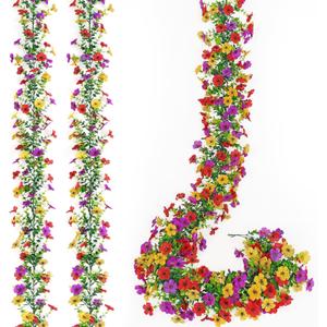 2 Pack Artificial Daisy Flower Garland,5.9FT UV Resistant Fake Floral Vine Silk Hanging Spring Summer Wild Flower Garland for Home Mantle Garden Wedding Backdrop Decor (Red Yellow Purple)