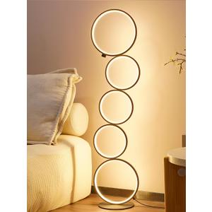 NUR Modern 5-Ring LED Floor Lamp, 43.3" Artistic Nesting Circle Standing Lamp, Stepless Dimmable Sculptural Accent Light for Living Room, Bedroom & Office, Minimalist Geometric Decor