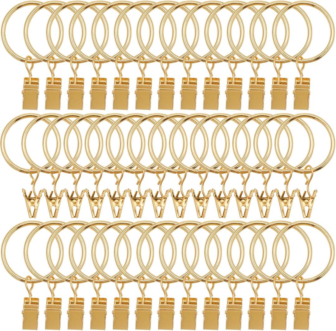 40 Pack Metal Curtain Rings with Clips, Drapery Clips with Rings, Curtain Hangers Clips, Drapes Rings 1.26 inch Interior Diameter, Golden