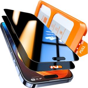 TOCOL for iPhone 15 Pro Privacy Screen Protector 9H+ Hardness Tempered Glass Full Coverage Screen Protector Easy Installation 2 Pack