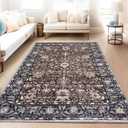 SILOLOOM Area Rug 9x12 Living Room Bedroom Machine Washable Printed Vintage Floral Carpet Non-Slip Low Pile Distressed Boho Rug for Laundry Dining Farmhouse, Brown
