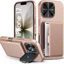 for iPhone 17 Wallet Case with Camera Cover Stand, Card Holder (3-5 Cards), Military Grade Drop Protection, Heavy Duty Women Men Hard Shockproof Phone Case for iPhone 17 6.3" 2025, Rose Gold
