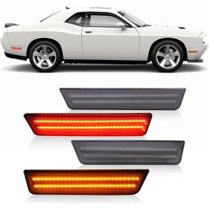 HECASA Amber & Red LED Smoke Lens Side Marker Lights Compatible with 2008-2014 Dodge Challenger Charger, Front & Rear Bumper Signal Fender Parking Lamps Left & Right Side 2Pcs