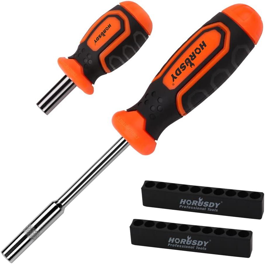 HORUSDY 2-Piece 1/4" Bit Driver Magnetic Screwdriver Bit Holder, 190mm and 90mm Long, Screwdriver Handle for Magnet Tip