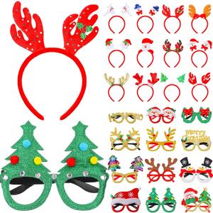 Yilloog Christmas Headbands Glitter Eyeglasses Headpieces Set for Adults Kids Xmas New Year Holiday Party Favors