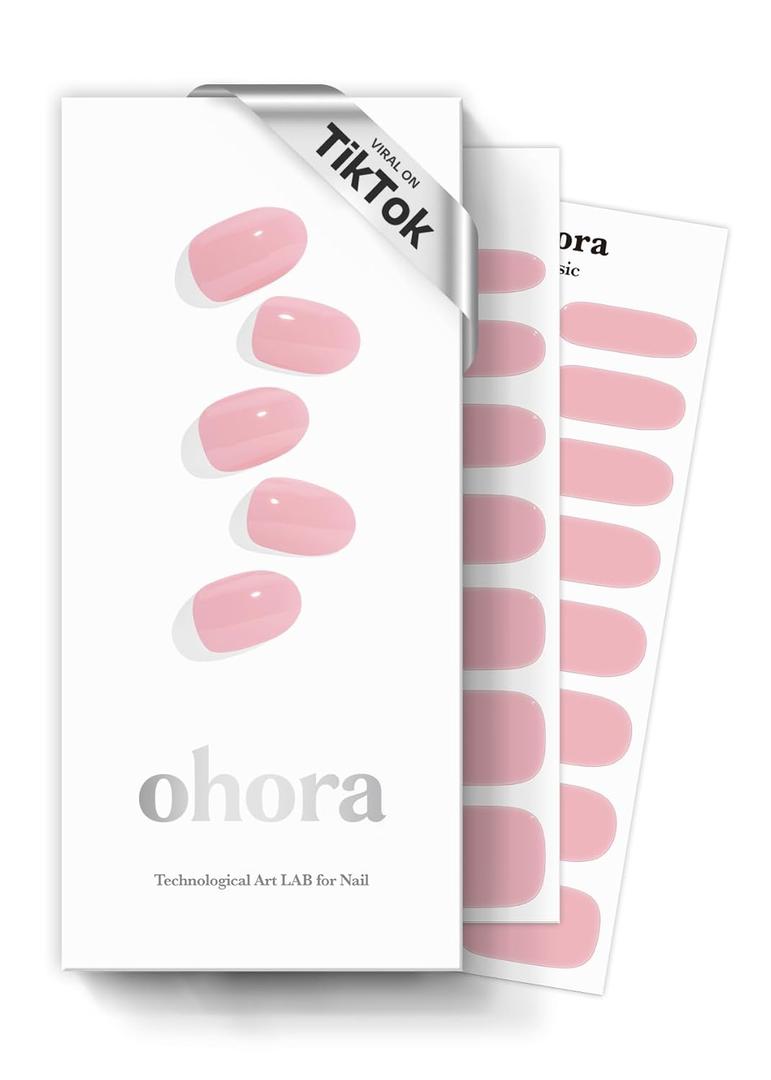ohora Semi Cured Gel Nail Strips (N Cream Pink) - Pink, Solid, Works with Any UV/LED Lamps, Salon-Quality, Long Lasting, Easy to Apply & Remove - Includes 2 Prep Pads, Nail File & Wooden Stick