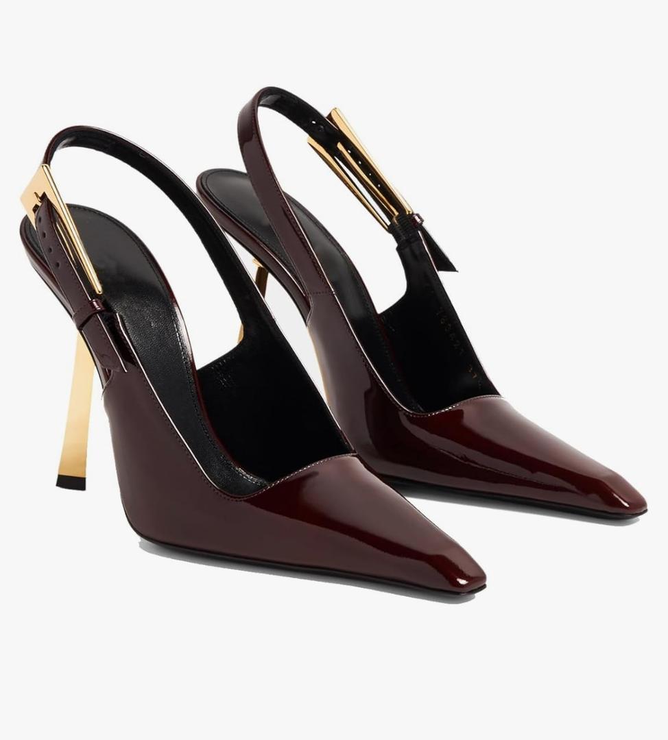 Women's Slingback Stiletto High Heels Square Toe with Metal Buckle Strap Slip On Pumps Backless Patent Leather Fashion Dress Shoes Wedding Party Size 8,5