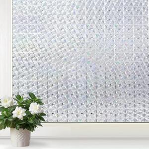 Mangobox Window Privacy Film Non Adhesive 3D Diamond Window Decal Sticker Static Cling Door Glass Covering Square Window Tinting for Home Kitchen Bathroom Office (Clear Diamond, 35.4x78.7 inches)