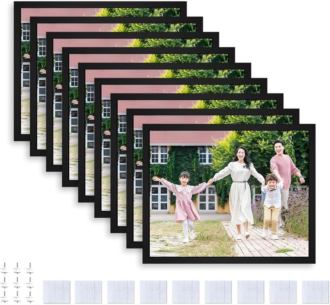 8x10 Picture Tiles | Mix Tiles Picture Frames Stick on Wall | Photo Tiles Peel and Stick Picture Frames as Gallery Wall Frame Set (Black - 9 Pcs)