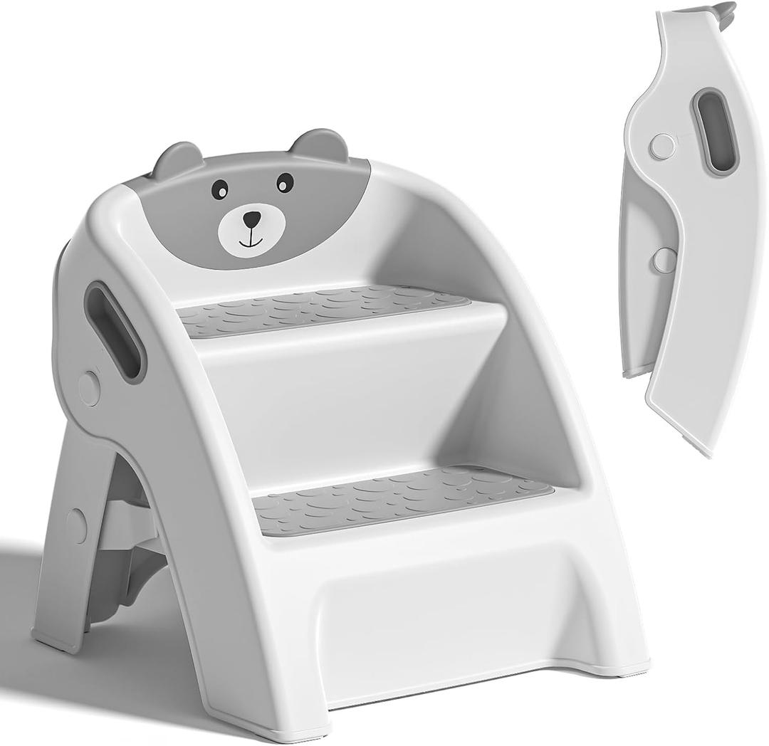 Folding Toddler Step Stool for Bathroom and Potty Training,AntiSlip, AntiTip AFrame Design with 10Second SetupPotty 2 Step Stool for Kids