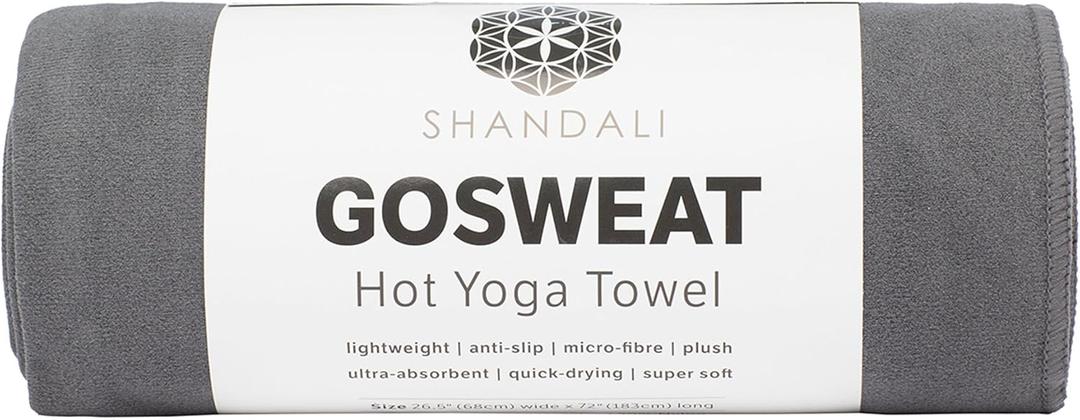 Shandali Hot Yoga Towel - Suede - 100% Microfiber, Super Absorbent, Bikram Yoga Mat Towel - Exercise, Fitness, Pilates, and Yoga Gear - Gray 26.5" x 72"