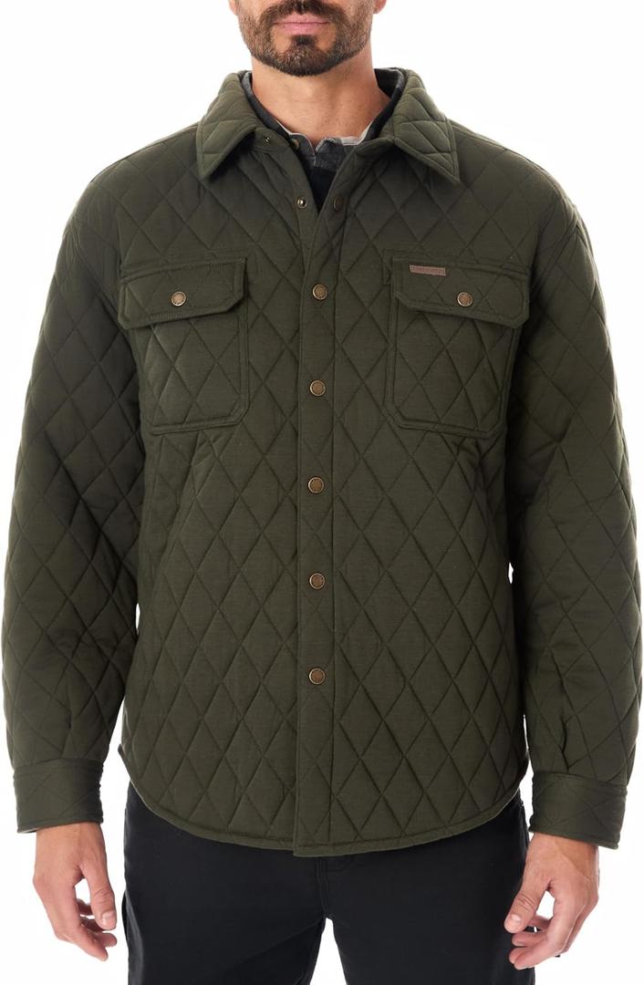 Smith's Workwear Big Men's Snap Closure Diamond Quilted Knit Shirt-Jac, Black Olive, 3XB