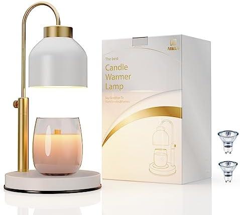 AIKUT Candle Warmer Lamp, with 2 Bulbs,Timer & Dimmer,Compatible with Large Yankee Candle Jars,3 Wick Candles,Height Adjustable Electric Top Candle Melter,White,110-120v,Mother's Day Gifts