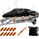 NEVERLAND Boat Cover Waterproof Heavy Duty Marine Grade Polyester Canvas Trailerable Boat Cover Fits V Shape/V-Hull and Tri-Hull Runabouts,Pro-STYL,Bass Boat Length 16-18.5ft, Beam Width up to 94