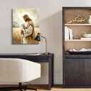 OTOSTAR Jesus and Lamb Christian Wall Art Canvas Prints - Jesus Saves the Lost Lamb Christian Canvas Wall Art for Prayer Room Baptism Serenity Prayer Church Decor - 12 x 16 Inch