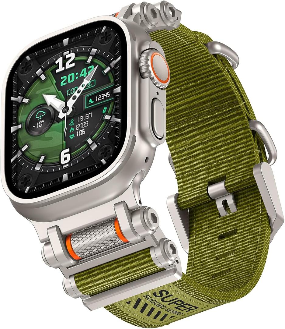 TAURI Nylon for Apple Watch Ultra 3/2 Bands 49mm, Rugged Nylon Braided Strap & Stainless Steel Metal Connector  Adjustable iWatch Ultra Men's Woven Sport Band, Green