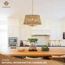 Hand-Woven Rattan Chandelier Vintage Farmhouse Boho Bamboo Chandeliers Light Fixture Retro Drum Wicker Rattan Gold Chandelier for Dining Room, Kitchen, Living Room