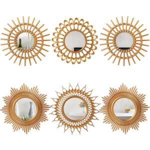 Namalu 6 Pcs Sunburst Mirror for Wall Decor, Small Circle Sun Decorative Mirror Hanging for Art Entryway Home Decor Bathroom Bedroom Living Room, (Classic,Gold)