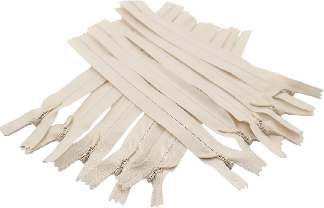 Leekayer 3# 6 Inch Invisible Zipper for DIY Tailor Sewing Craft 15cm Beige Nylon Coil Zippers Closed End Bulk 10 PCS/Pack (Beige,6")