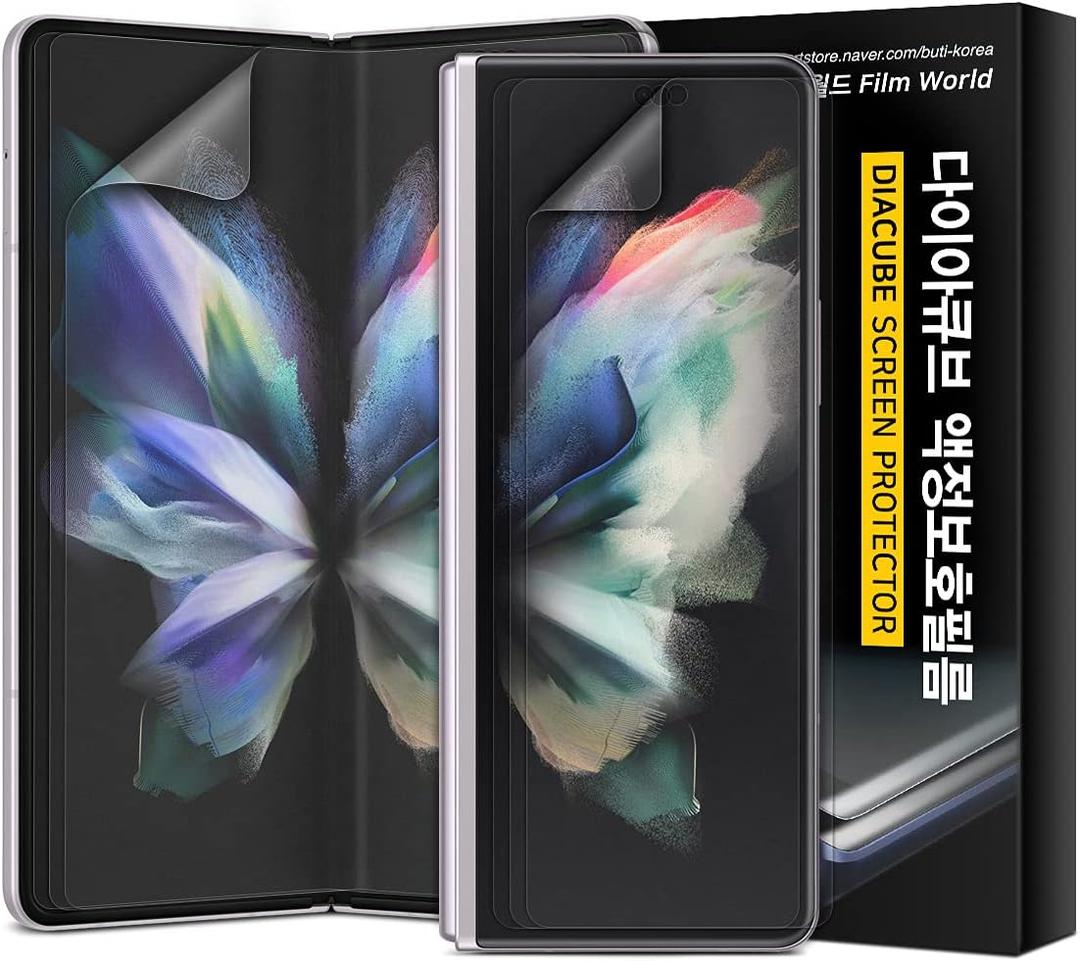(3Sets) DIACUBE Edge to Edge Full Cover Anti-Glare Screen Protector Compatible Samsung Z Fold 3 5G, High Definition Anti-Scratch Bubble Free Easy Installation Ultrasonic Fingerprint Compatible Front 3ea + Inside 3ea(Galaxy Z Fold 3 5g Matte Anti-Glare)