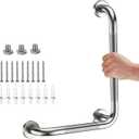 L-Shaped Angled Grab Bar 12x16 Inch Brushed Nickel Anti-slip Knurled Shower Handle Wall Mount, Stainless Steel Shower Bar for Seniors Injured Balance Support, Handicap Grab Bars for Bathtubs & Showers
