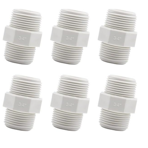 6PCS 3/4 Inch PVC Pipe Fitting Hex Nipple G3/4 Male X G3/4 Male Coupling Adaptor of Thread Plumbing PIPE Connection HE023-3/4