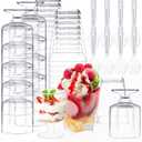 Whaline 100Pcs 5oz Dessert Cup Set with Spoons 50 pcs Clear Plastic Parfait Cup Mini Square Dessert Goblet Appetizer Cups 50 pcs Plastic Spoons for Fruit Ice Cream Cake Party Events Supplies