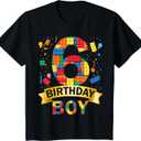 Kids 6 Year Old Building Blocks 6th Birthday Boy T-Shirt Small
