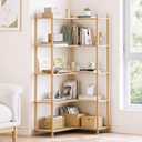 L-Shaped Open Corner Bookshelf - 5-Tier Freestanding Bookcase, Oak
