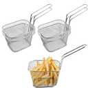 4 Pcs Mini Square Fry Baskets, 4.133.32.5inch Stainless Steel Fry Basket with Handle Steel French Fry Chip Basket French Fries Desk Food Presentation Mesh Basket Kitchen Cooking Tool
