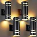 Dusk to Dawn Wall Light Pack of 4, Modern Outdoor Wall Lights with LED Bulbs, Cylinder Black Porch Light Fixture Wall Mount, Up and Down Lighting Outdoor Wall Sconce for House Porch Door