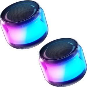 LENRUE Portable Bluetooth Speakers with Colorful Lights, Loud Sound, Small Bluetooth Speaker with Wireless Stereo Pairing, Mini Gifts for Kids, Teen, Girls, Boys, Women (2 Units) (TWO-Black)